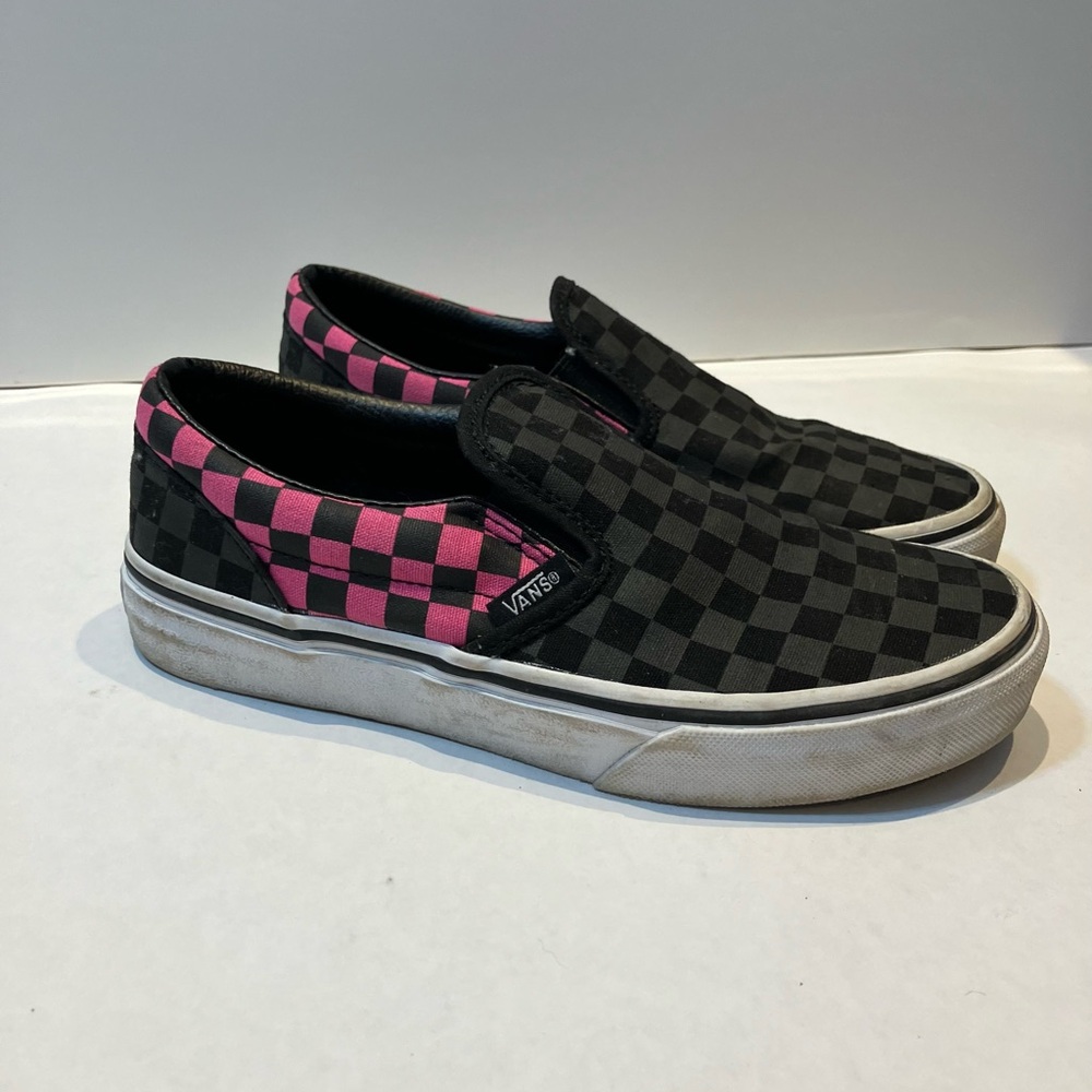 Vans Black and Pink Checkered Slip-Ons